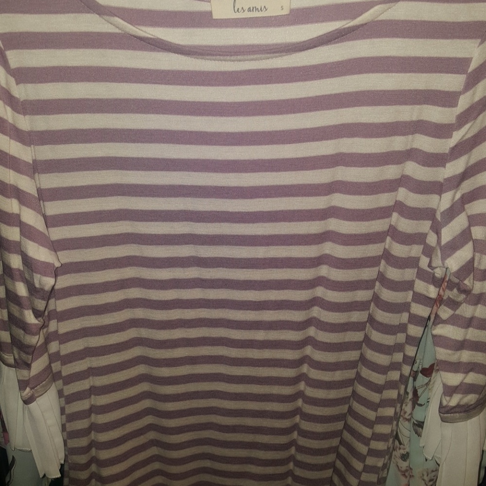 Lavender Stripe 3/4 Sleeve Blouse - Picture 3 of 4